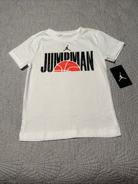 Jordan White Tee with Black 'Jumpman' Logo, NWT’s, Size 7